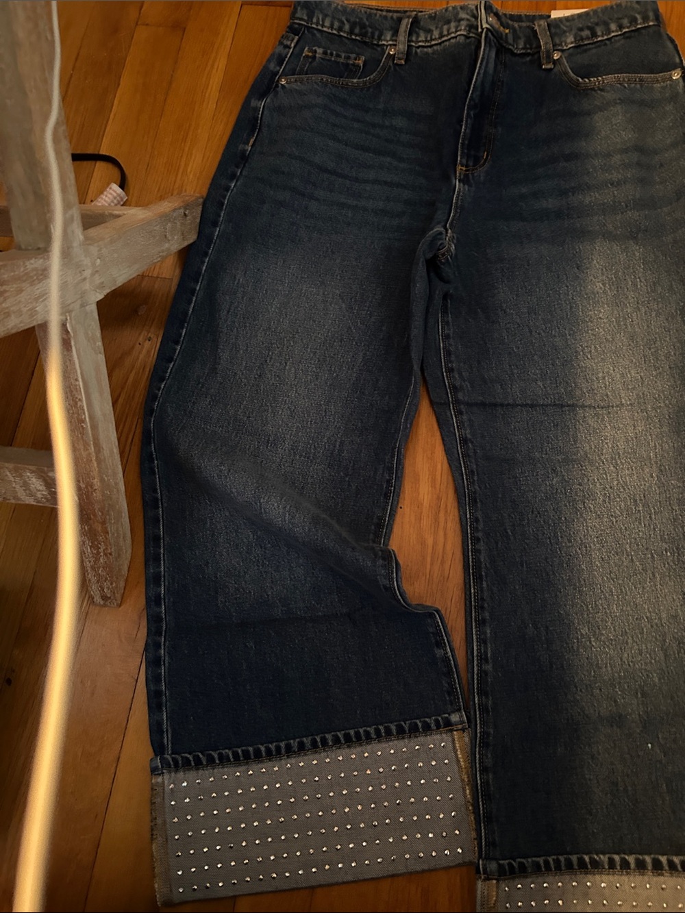 LOFT Dark Blue Bootcut Jeans with Studded Cuff